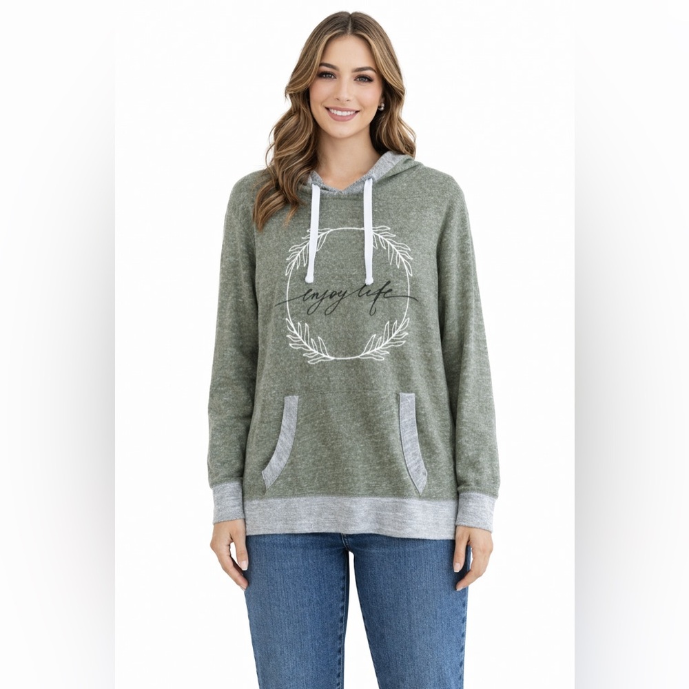 Enjoy Life Green Grey Hooded Sweatshirt